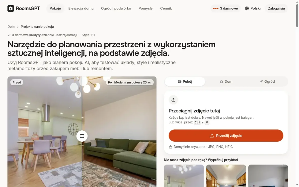 RoomsGPT — narzędzie AI do projektowania pokoju na podstawie zdjęcia