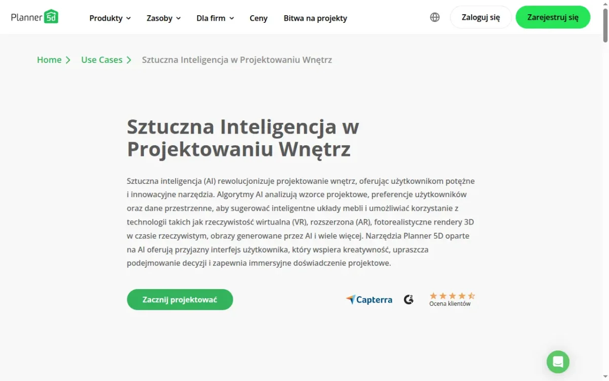 Planner 5D — sztuczna inteligencja w projektowaniu wnętrz
